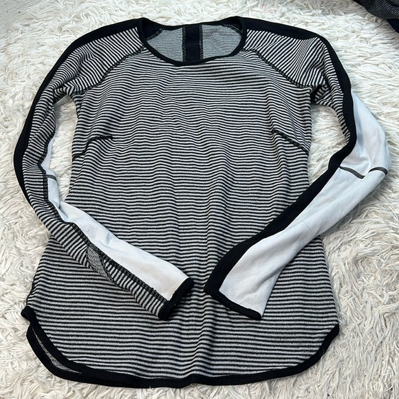 Lululemon Runder Under Long Sleeve Mini Check Pique Black White - Picture 1 of 4